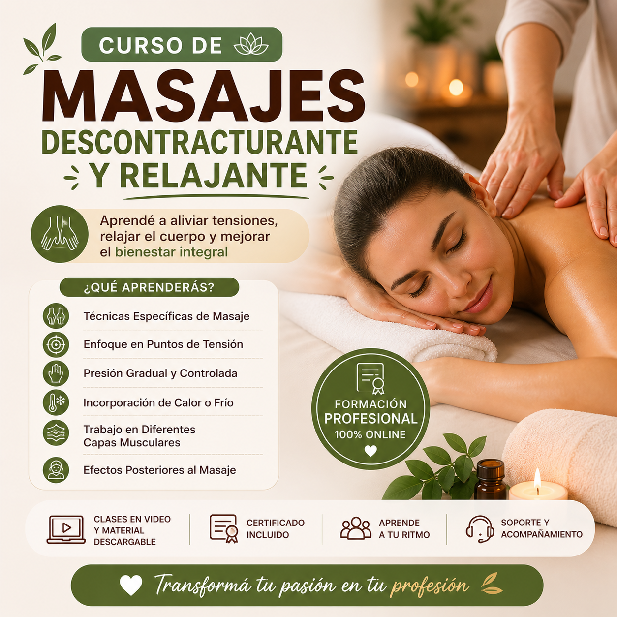 Curso de MASAJES DESCONTRACTURANTE Y RELAJANTE